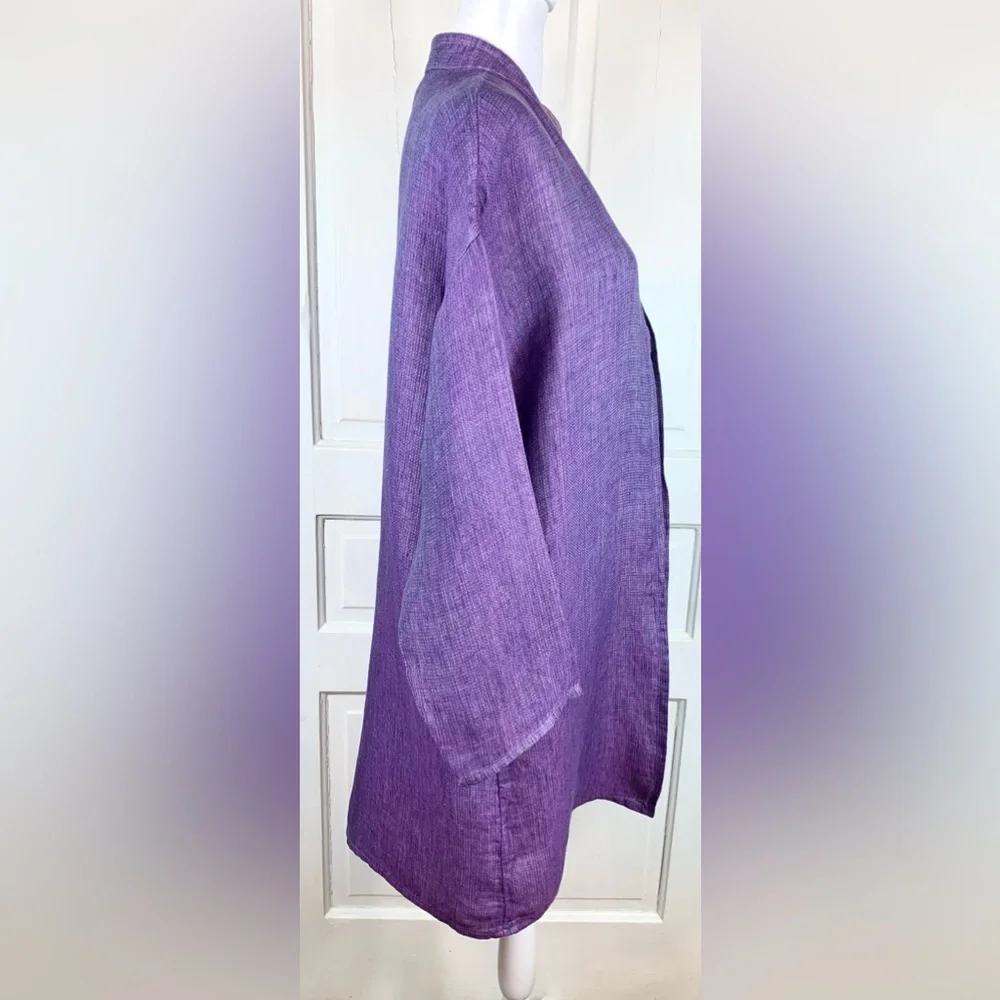 Eileen Fisher Purple Irish Linen Open Front Jacket - Kimono - Cardigan - Picture 6 of 15